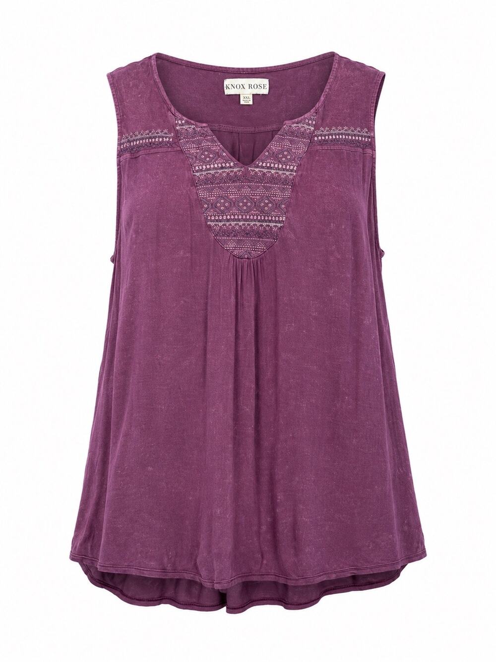EUC Womens XXL Knox Rose Mauve Embroidered Rayon Flowy Sleeveless Blouse Purple